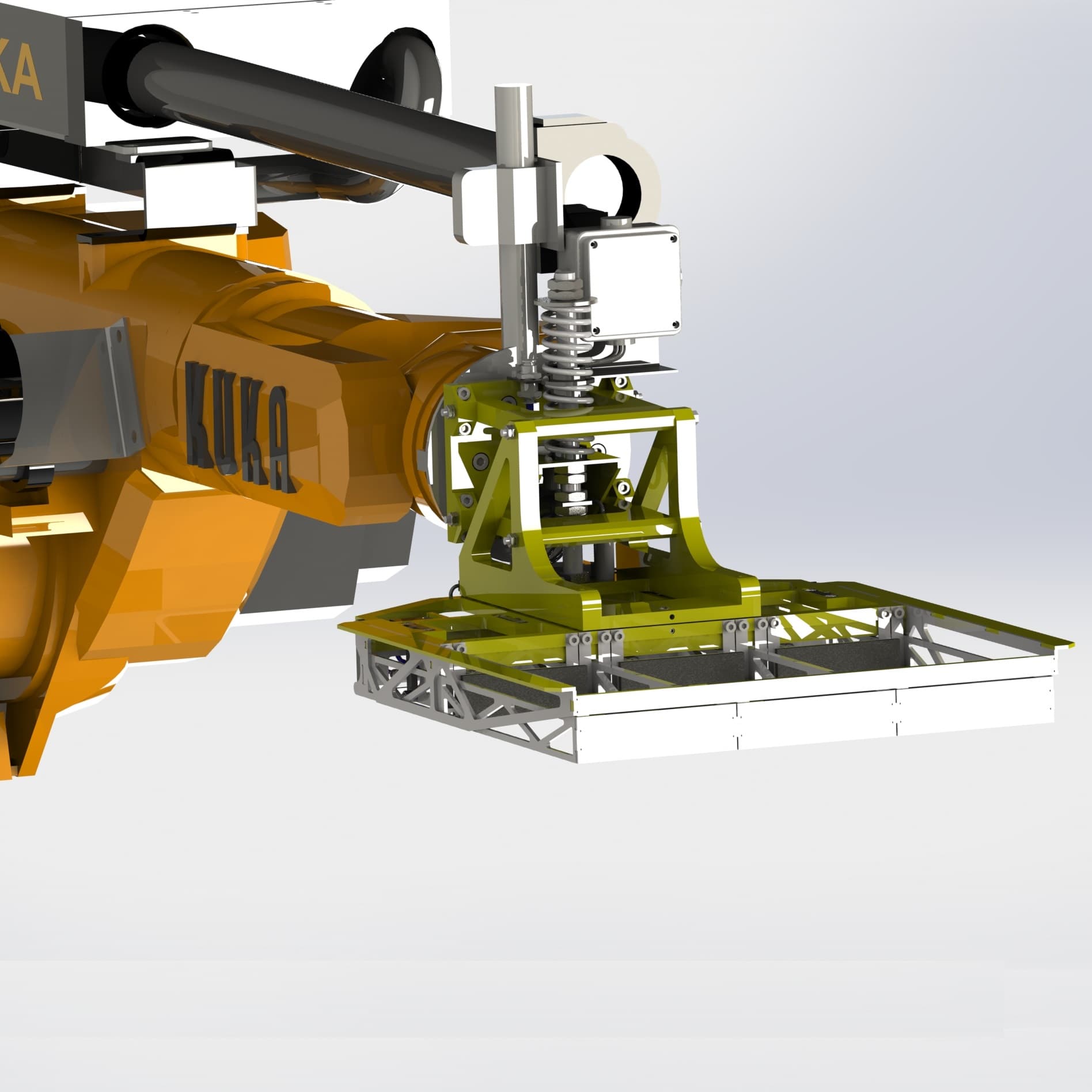KUKA-adapted gripper engaged on cladding products at the press exit