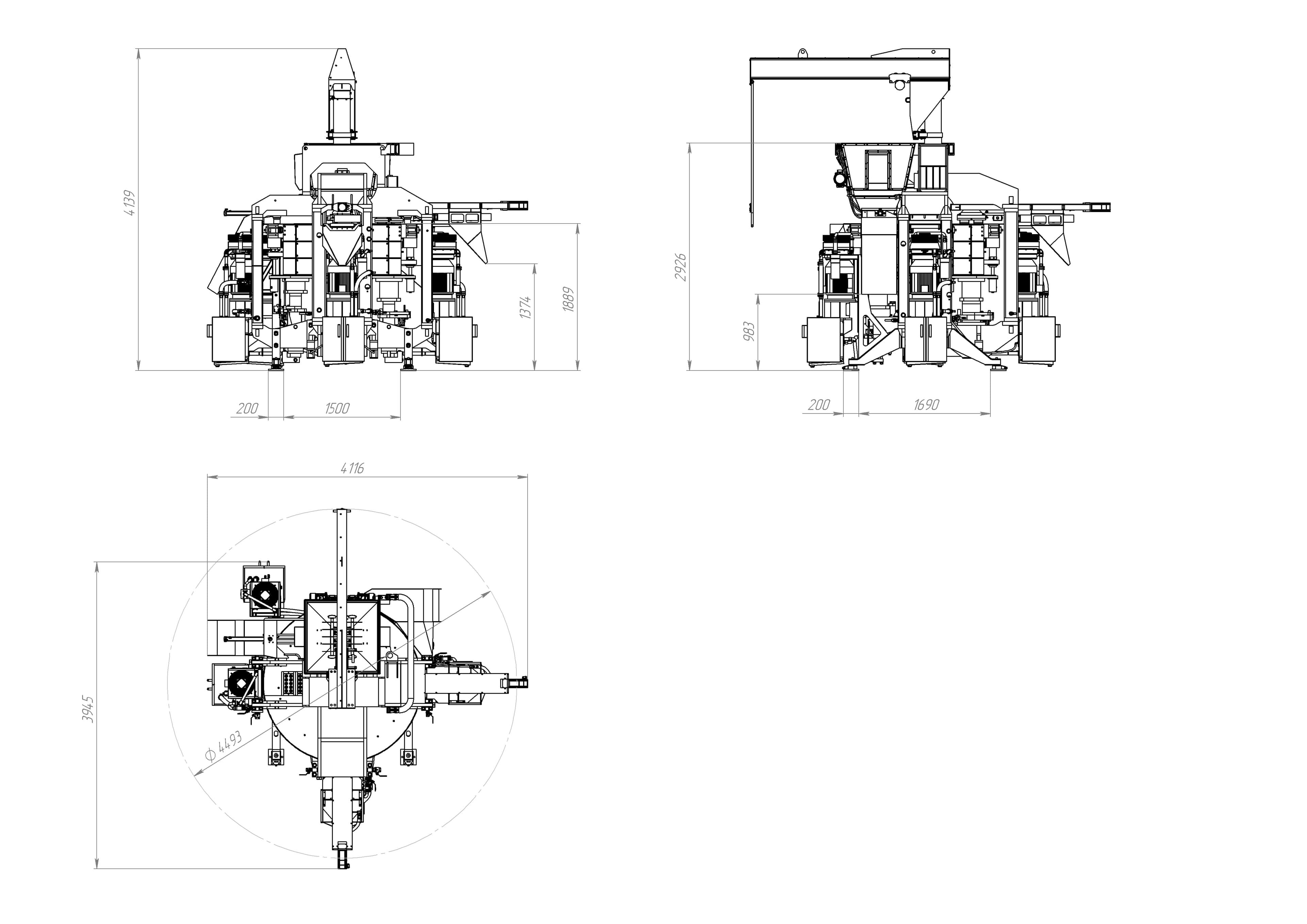 Full CAD assembly of the four-stage revolver press for hyper-pressed brick